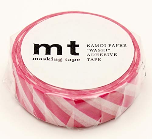 mt Washi Japanese Masking Tape Stripe , 15 mm x 10 mtrs Shade - Magenta, ( Pack Of 1 )