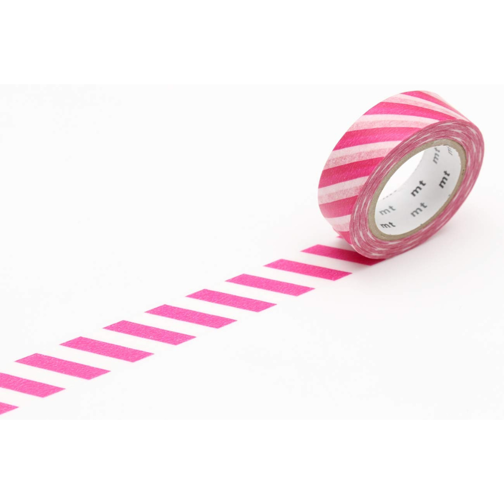 mt Washi Japanese Masking Tape Stripe , 15 mm x 10 mtrs Shade - Magenta, ( Pack Of 1 )