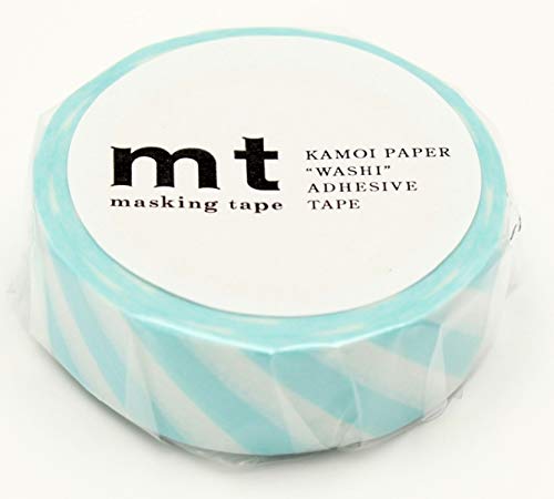 mt Washi Japanese Masking Tape Stripe , 15 mm x 10 mtrs Shade - Mint Blue, ( Pack Of 1 )