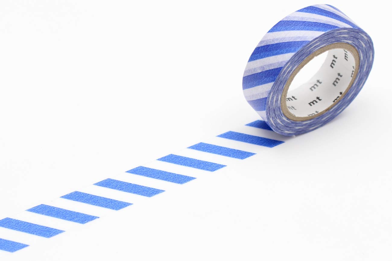 mt Washi Japanese  Masking Tape Stripe, 15 mm x 10 mtrs Shade - Blue, (Pack of 1)