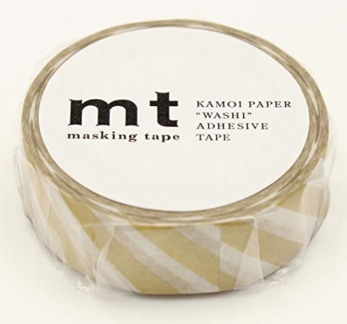 mt Washi Japanese Masking Tape Stripe , 15 mm x 10 mtrs Shade - Gold 2 , ( Pack Of 1 )