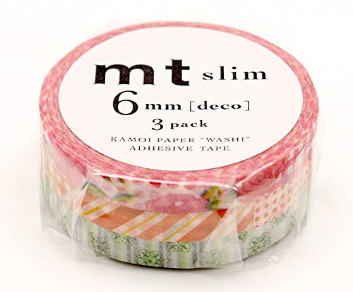 mt Washi Japanese Slim Masking Tape , 6 mm x 10 mtrs Shade - Deco A, ( Pack Of 3 )