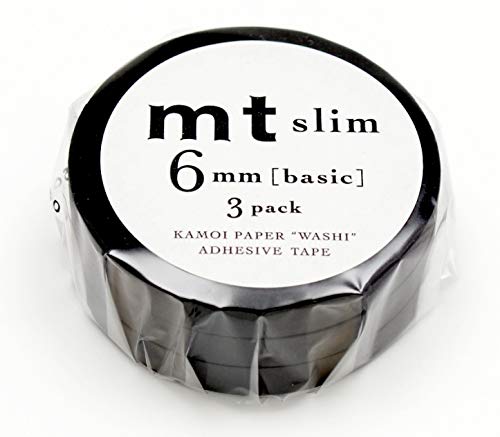 mt Washi Japanese Slim Masking Tape , 6 mm x 10 mtrs Shade - J Matte Black, ( Pack Of 3 )