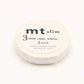 mt Washi Japanese Slim Masking Tape, Matte White, 3 mm x 10 mtrs (Pack of 3)