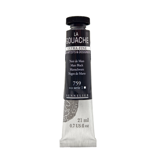 Sennelier Extra Fine Gouache Tube (21ml-0.7 fl oz) Mars Black - S1| Ideal for Watercolor and Mixed Media Paper Pads also with Primed Canvas,Illustration boards