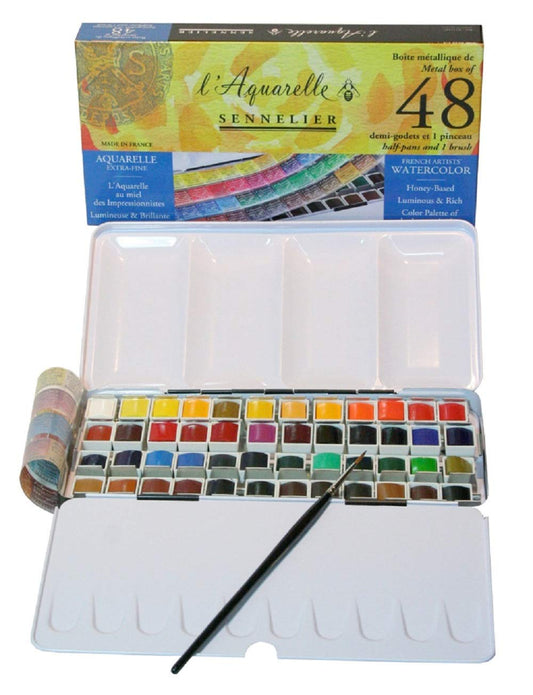 Sennelier Aquarelle French Artists' Watercolor Set - Metal Box of 48 Half Pans