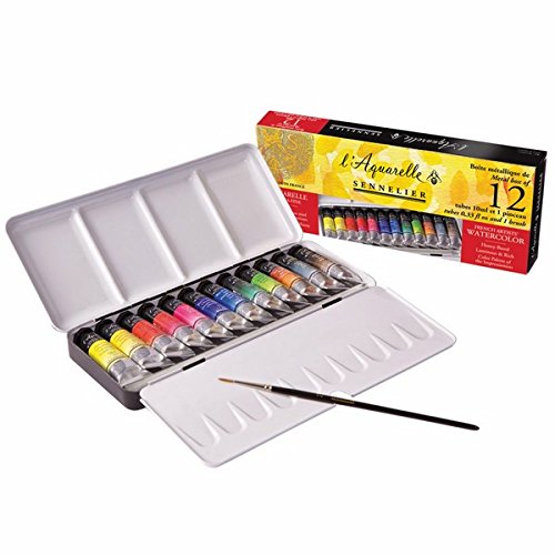 Sennelier Aquarelle French Artists' Watercolor Set - Metal Box of 12 Tubes