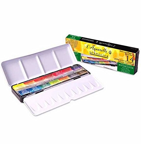 Sennelier Aquarelle French Artists' Watercolor Set - Metal Box of 14 Full Pans