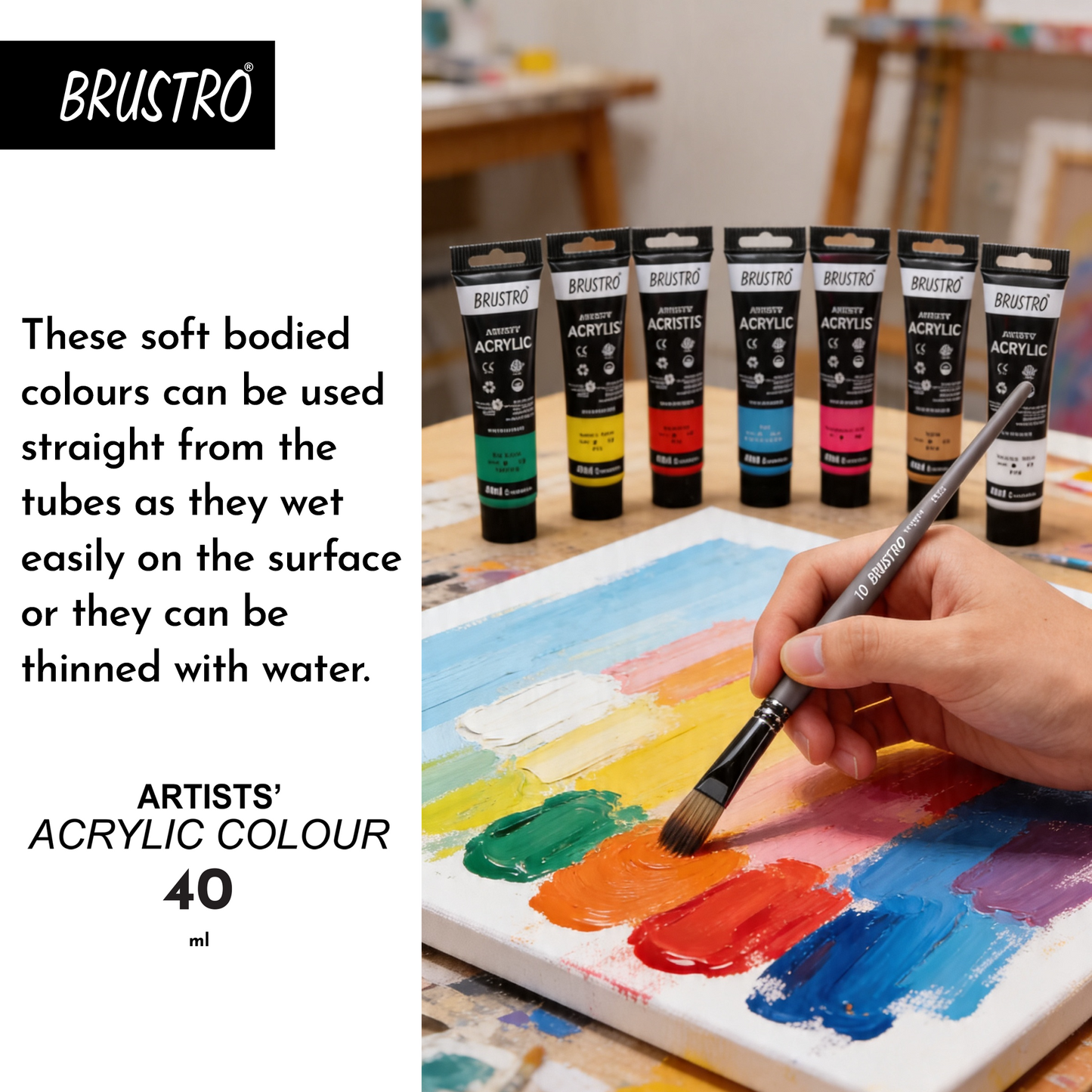 BRUSTRO Artists Acrylic Paint |40ml, Rose Madder, Pack Of 6 Tubes|Non-Toxic,Water based,Inter Mixable,Ideal for Painting,Textured Effects on Canvas,Paper,Fine Art Student and Professionals