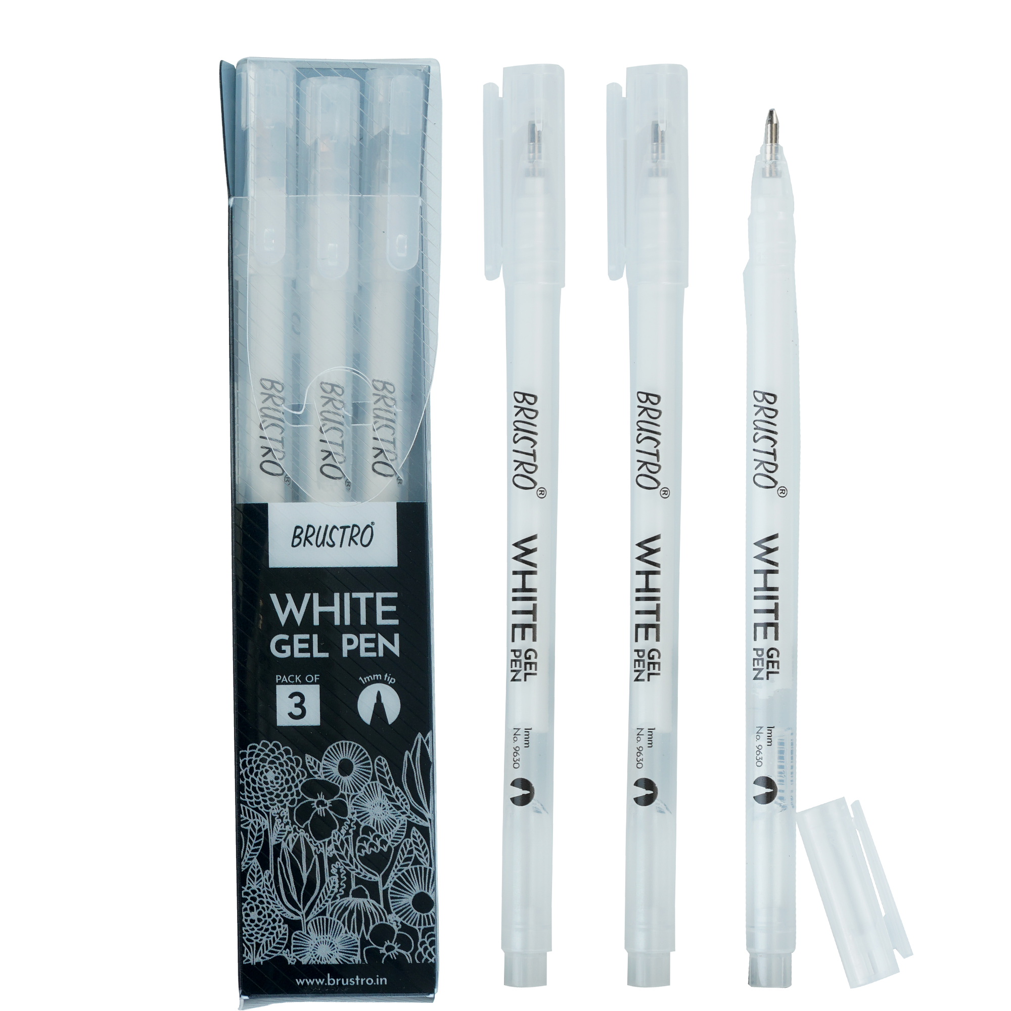 BRUSTRO White Gel Pen | Tip size -1 mm|Pack of 3 | Ideal for Students ...