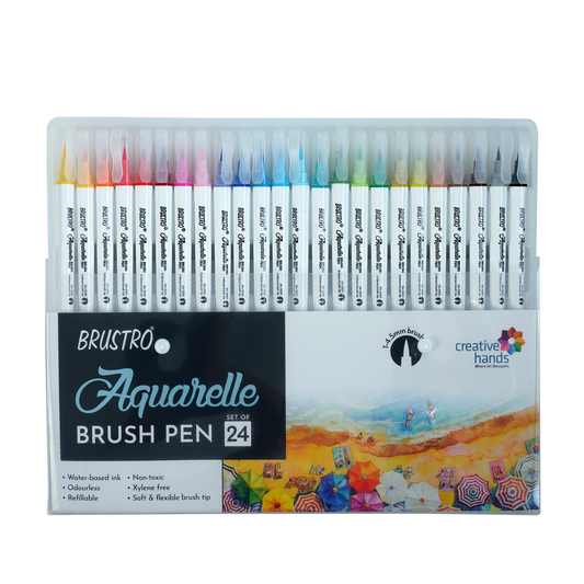 BRUSTRO Aquarelle Brush Pen | Set of 24 | Refillable, Art Markers for Students, Adults, Colouring Pens, Colors, Art Supplies, Paint, Pastel, Doodling, Marker, Drawing, Calligraphy