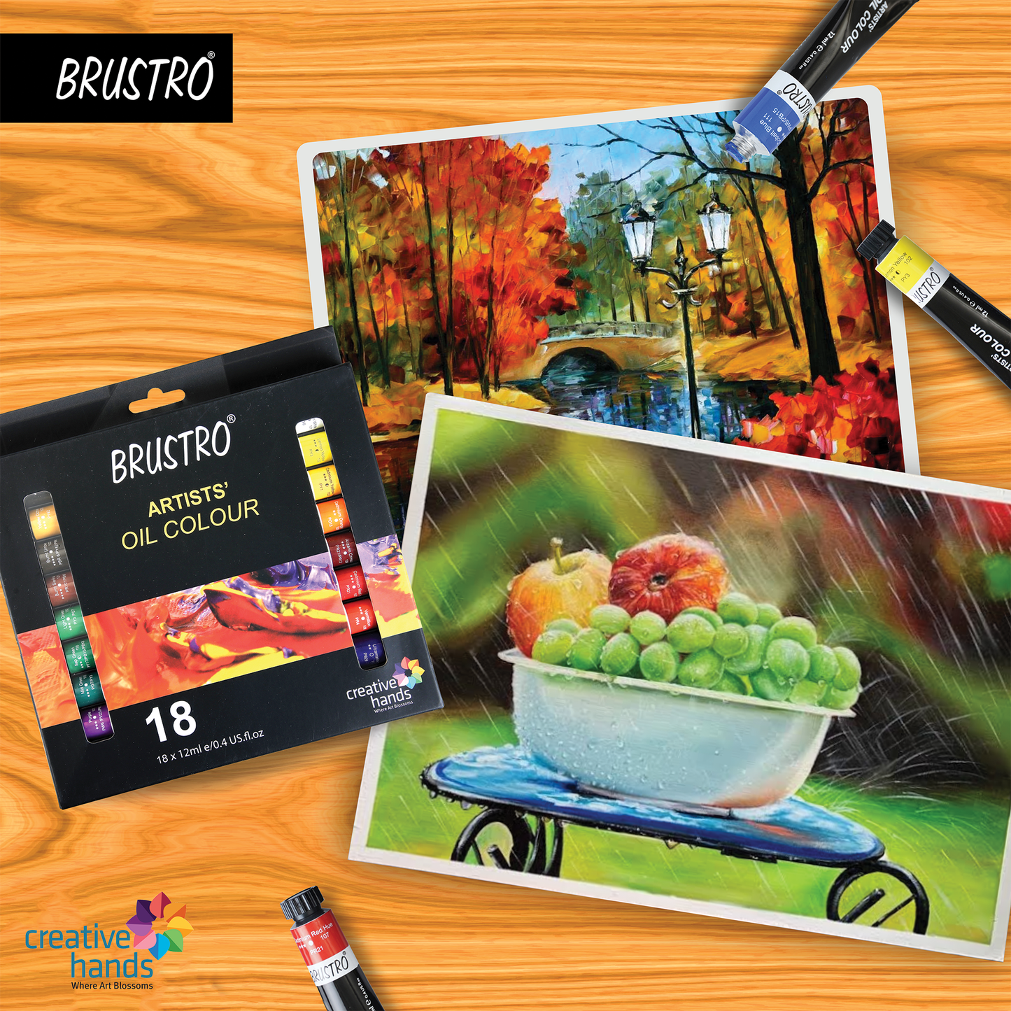 Brustro White Bristle Hair Brushes (Pack of 13) with Artists Oil Colour Set of 18 Colours X 12ML Tubes and Oil Painting Paper 300 GSM A4 (Pack of 9 + 3 Free Sheets)