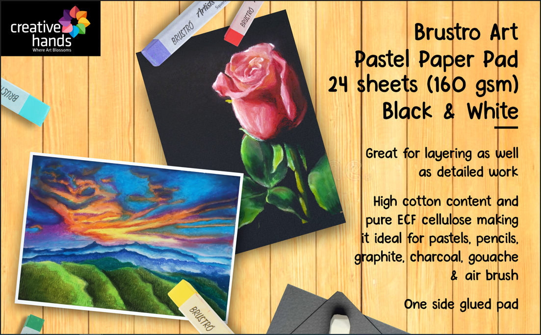 Brustro Artist's Pastel Papers 160 GSM A4 Black 2 Packets (Each Packet  Contains 12 Sheets) - Creative Hands