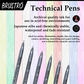 BRUSTRO Technical Pen Black Set of 6.