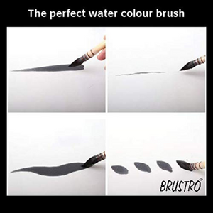 BRUSTRO Artists Natural Hair MOP Brush Set of 4 (0, 2, 4, 8) with A5 Stitched Bound 200GSM Watercolour Journal