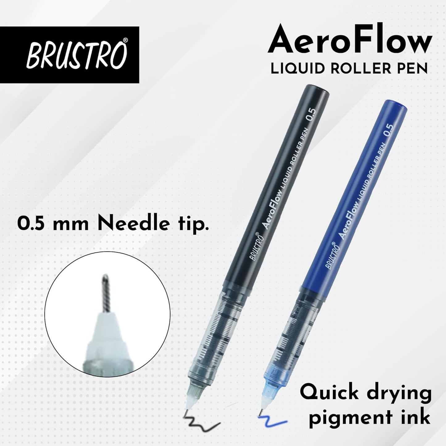 BRUSTRO AeroFlow Liquid Ink Rollerball Pens 0.5 Micro Tip Pack of 12 (Classic Black ink)