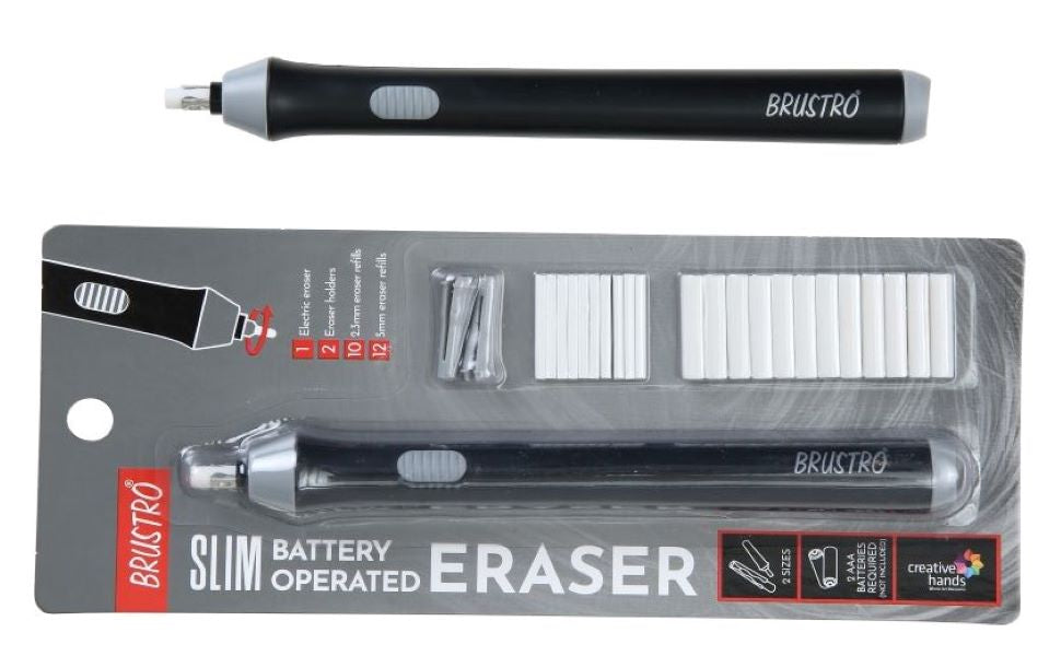 Brustro Slim Battery Operated Eraser + Woodless Charcoal Pencil + A5 Drawing Paper (32+8 Sheets)