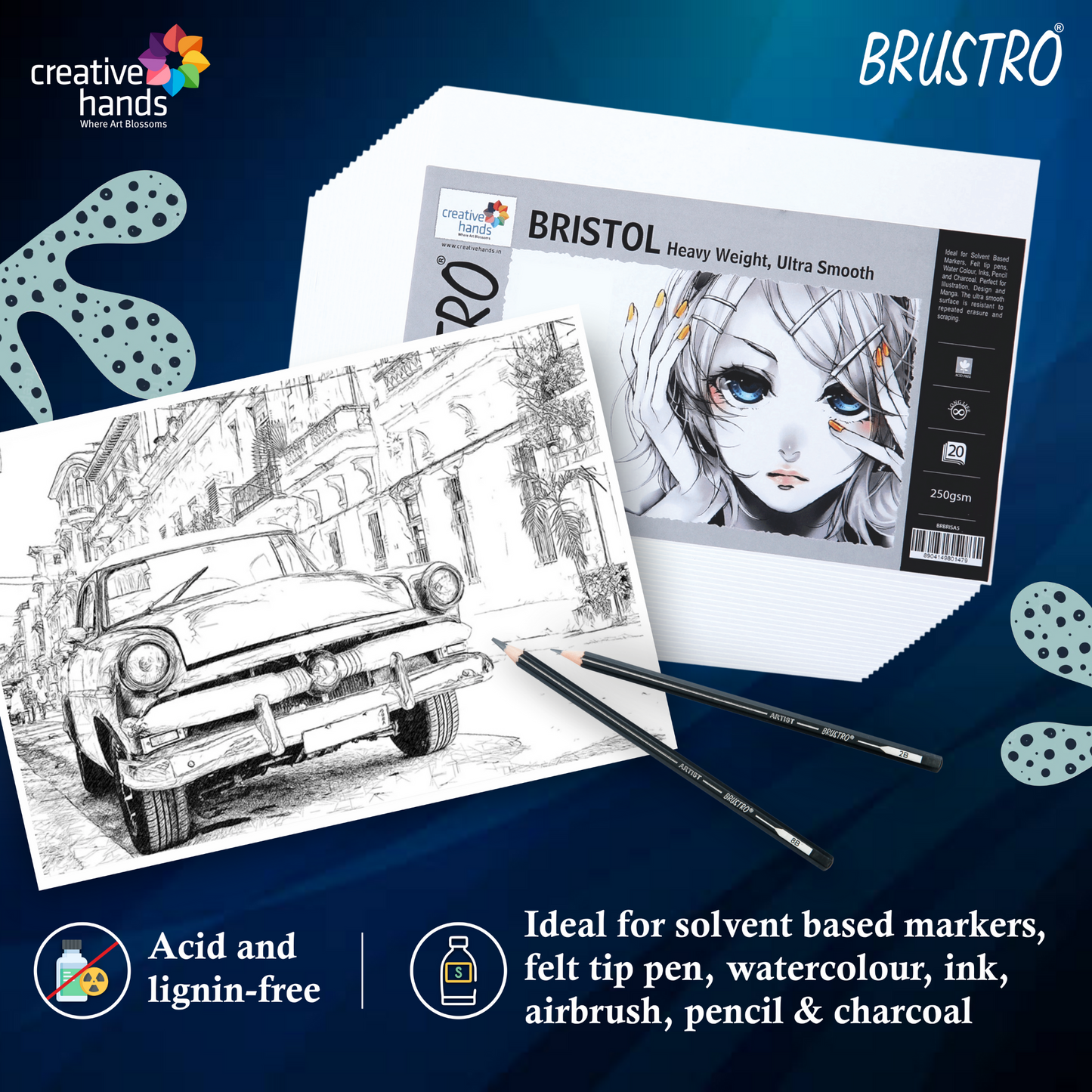 Brustro Ultra Smooth Bristol A3 Size Sheets, 250 GSM (Pack of 10 + 2 Free Sheets)