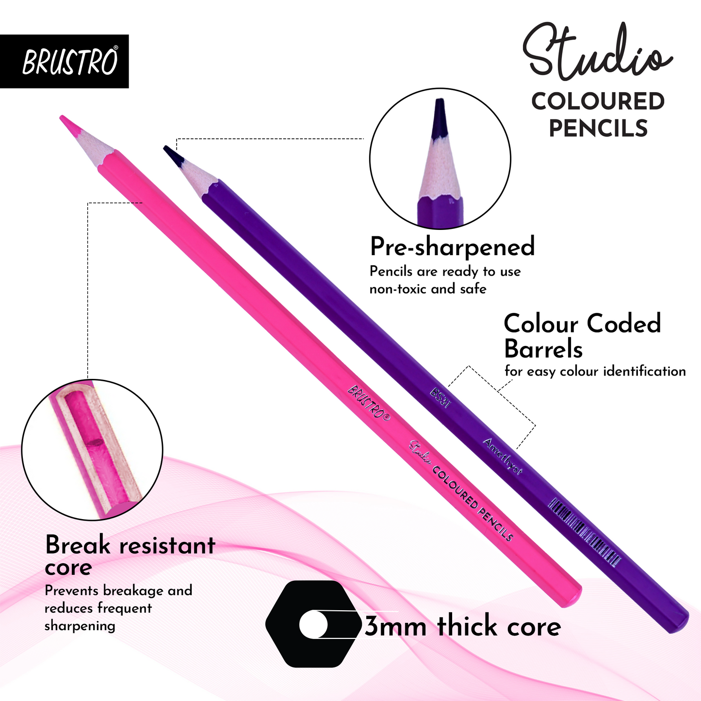 Brustro Studio Colour Pencil Set 24 in a Metal Tube|Break Resistant 3mm Lead,Easy to Blend,High Pigmented,Vibrant Colours,Non-Toxic,Pre-Sharpened|Ideal For Sketching, Drawing, Portrait
