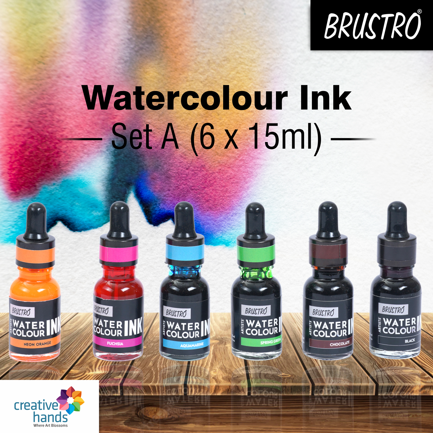 Brustro Watercolour Ink Set A of 6 x 15ml (6 Shades with Free Watercolour A5 Wiro Journal Worth Rs 399