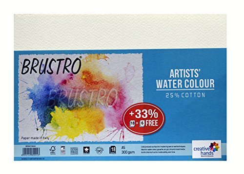Brustro Artists' Watercolour Paper 300 GSM A5- 25% cotton CP 2 Packets (Each Packet Contains 18+6 free Sheets)
