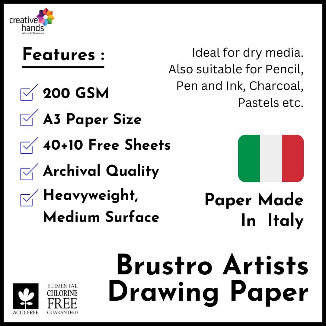Brustro Carta Per Pittura A Olio Jumbo – 300 G/m², A3, 30 Fogli, Superficie Simile A Tela, Prodotta In Italia
