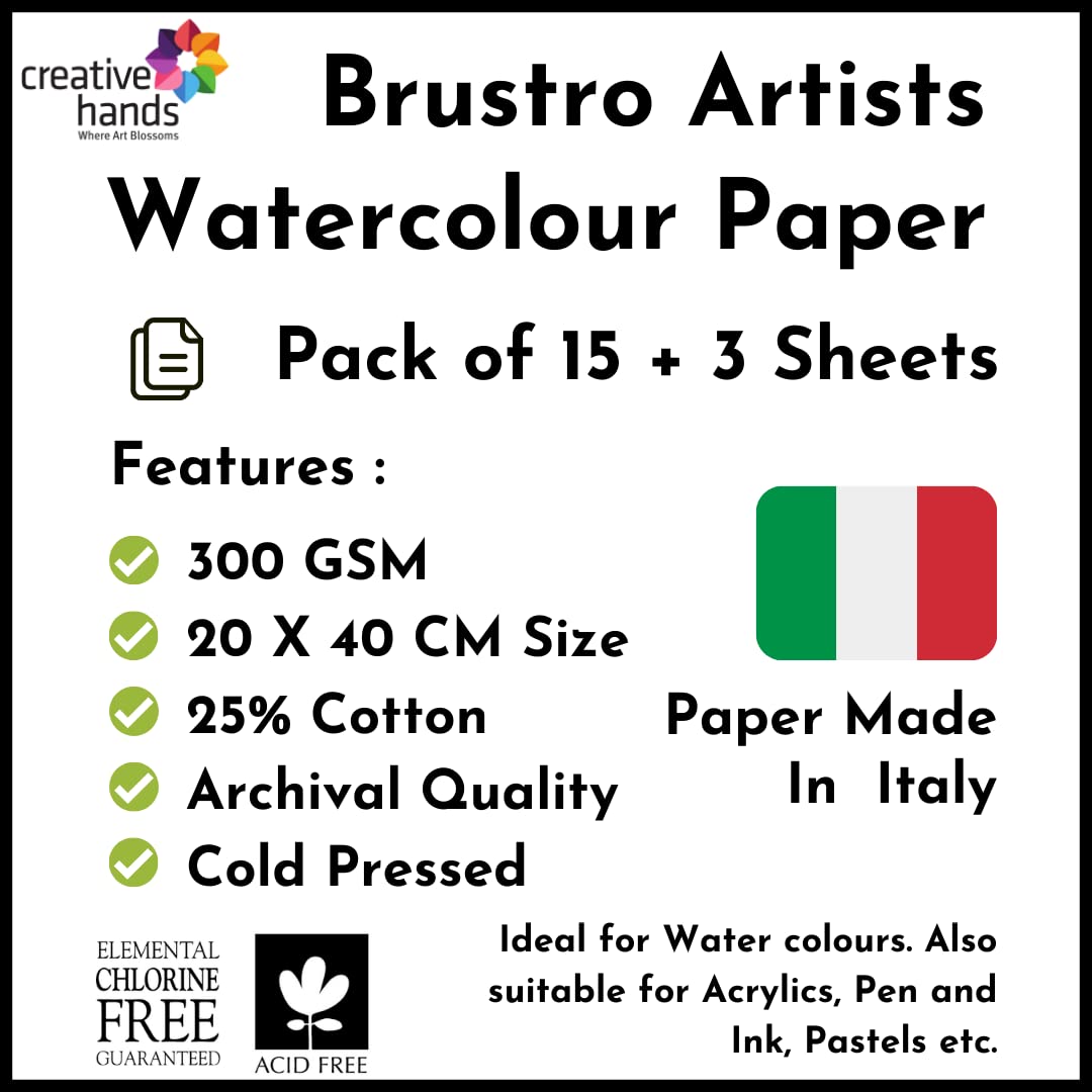 Brustro  Watercolour Paper  300 GSM 20cm x 40cm (Pack of 15 + 3 Free Sheets)