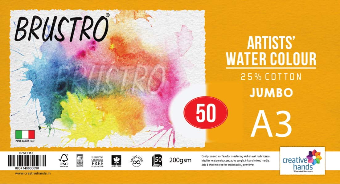 Brustro Artists' WC 25% Cotton 200gsm Cold Pressed jumbo - A3 (50 Sheets)