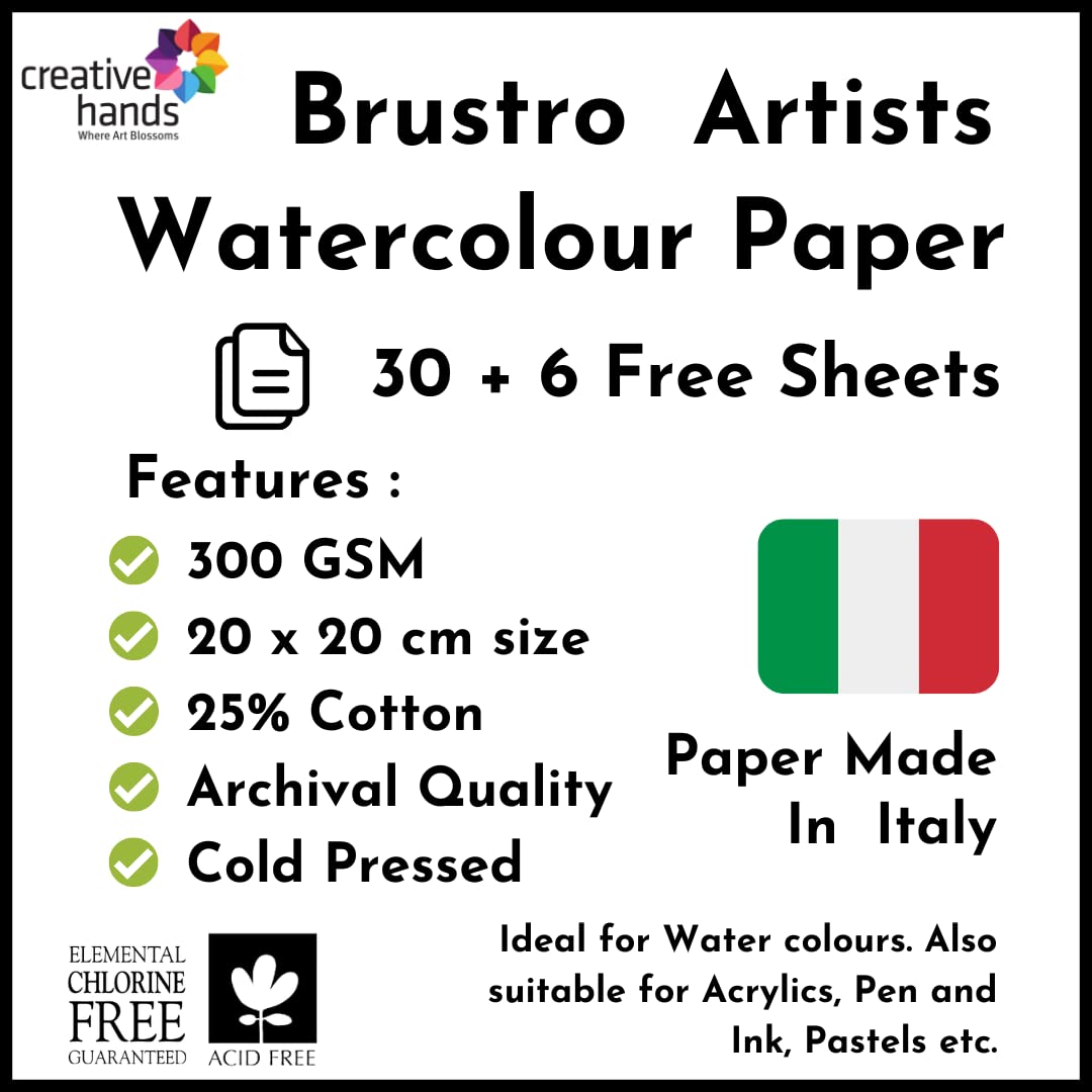 Brustro Watercolour Papers CP 300 GSM 20CM X 20CM (Pack of 30+6 Sheets)
