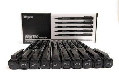 Brustro Professional Pigment Based Fineliner Pen | Black | Pack of 10 |Archival Waterproof UV Resistant Ink|Ideal For Technical Drawing,Waterproof,Artist Illustration,Sketching,Mandala