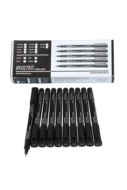 Brustro Professional Pigment Based Fineliner Pen | Black | Pack of 10 |Archival Waterproof UV Resistant Ink|Ideal For Technical Drawing,Waterproof,Artist Illustration,Sketching,Mandala