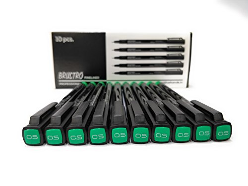 Brustro Professional Pigment Based Fineliner Box of 10 (tip sizes of 0.5 mm, Green)