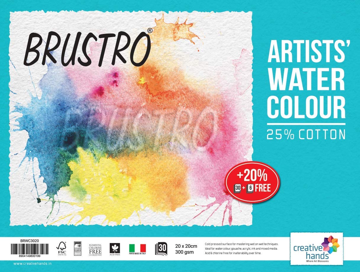 Brustro Watercolour Papers CP 300 GSM 20CM X 20CM (Pack of 30+6 Sheets)
