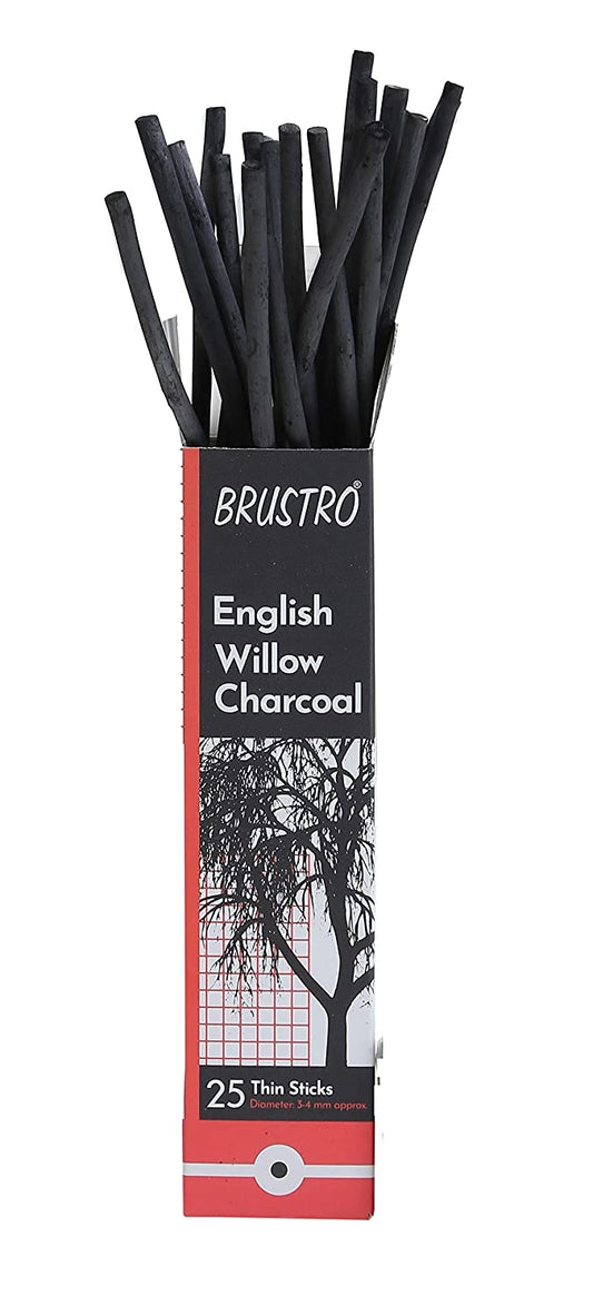 Brustro English Willow Charcoal Thin (25 sticks) (Free, Brustro Kneadable eraser Worth Rs. 36)