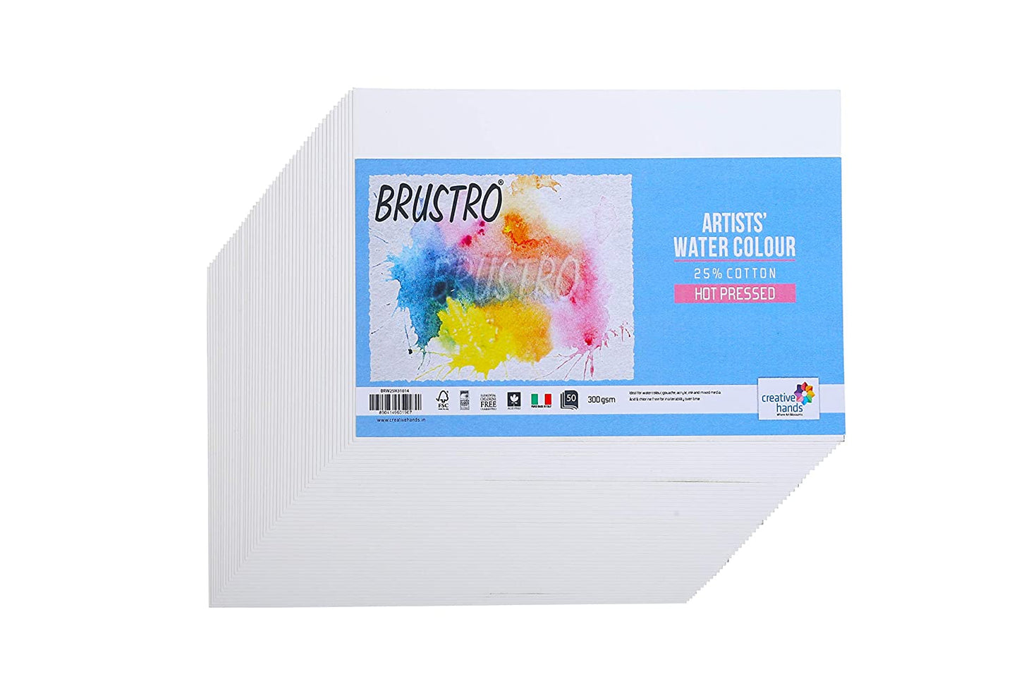 Brustro Artists' Watercolour paper 25% Hot Pressed 300 GSM 50 SHEETS. Size 10 X 14 cm