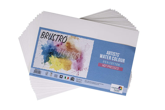 Brustro Watercolour Papers 25% Cotton HP 300 GSM 14 X 21 CM , 2 Packets (Each Packet Contains 18 sheets)