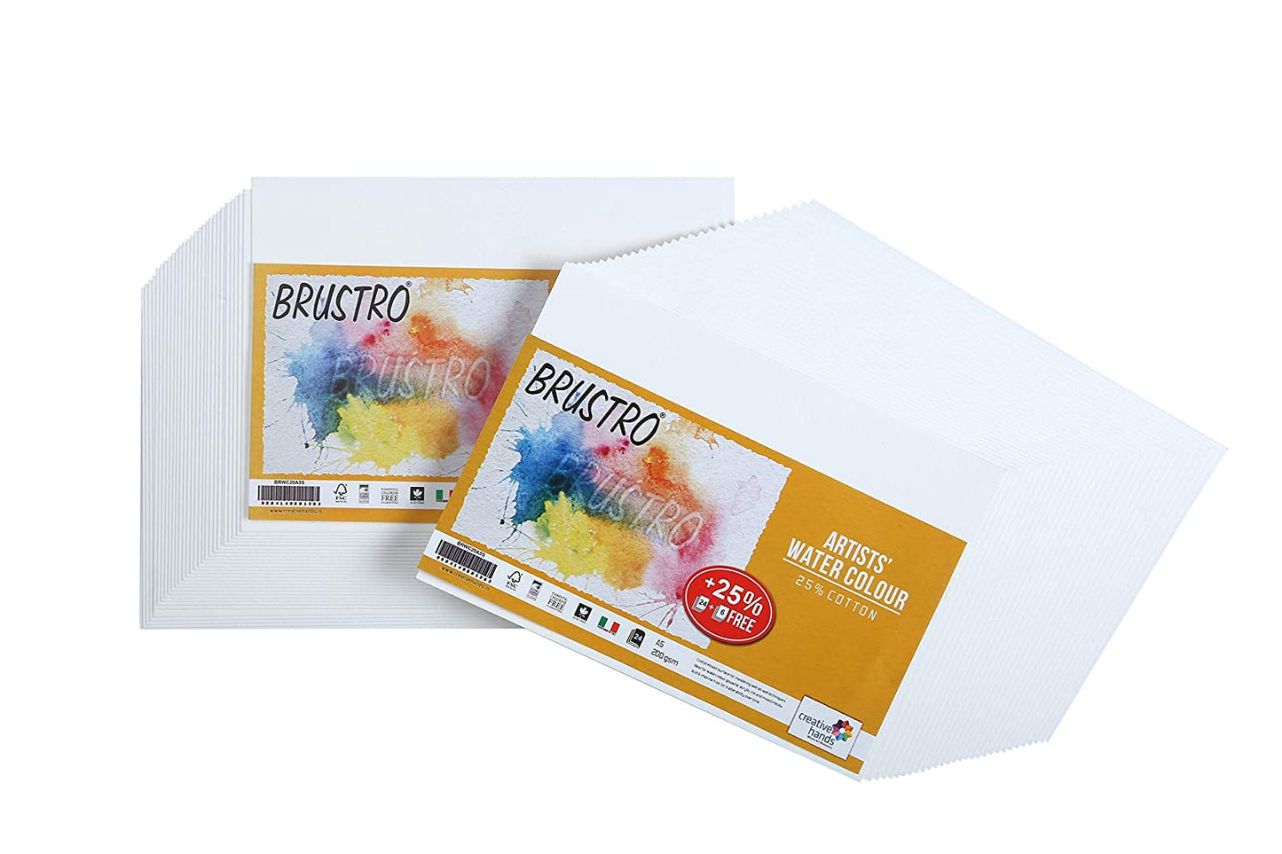 Brustro Artists' Watercolour Paper 200 GSM A5 - 25% cotton Cold Pressed 2 Packets (Each Packet Contains 24 + 6 Sheets Free)