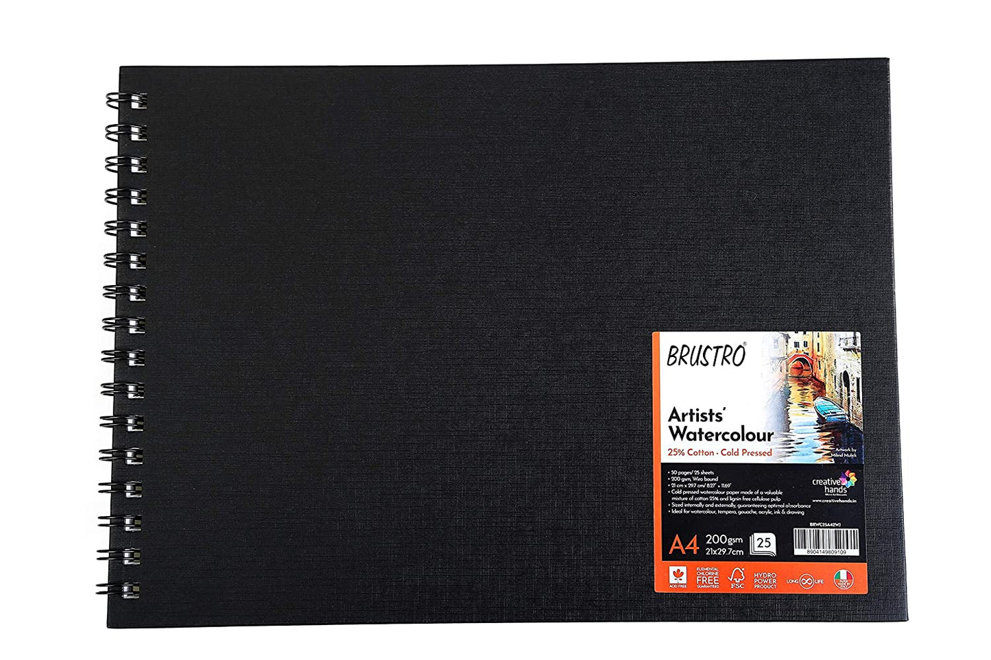 BRUSTRO Artist 25% Cotton Watercolour Wiro Journal Cold Pressed 200 GSM A4-25 Sheets