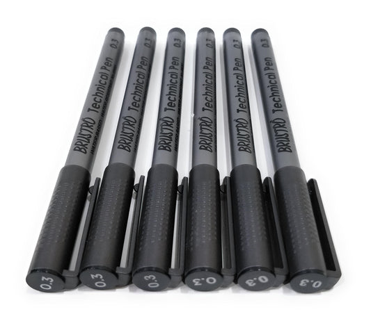 Brustro Technical Pen Black 0.3MM (Pack of 6)