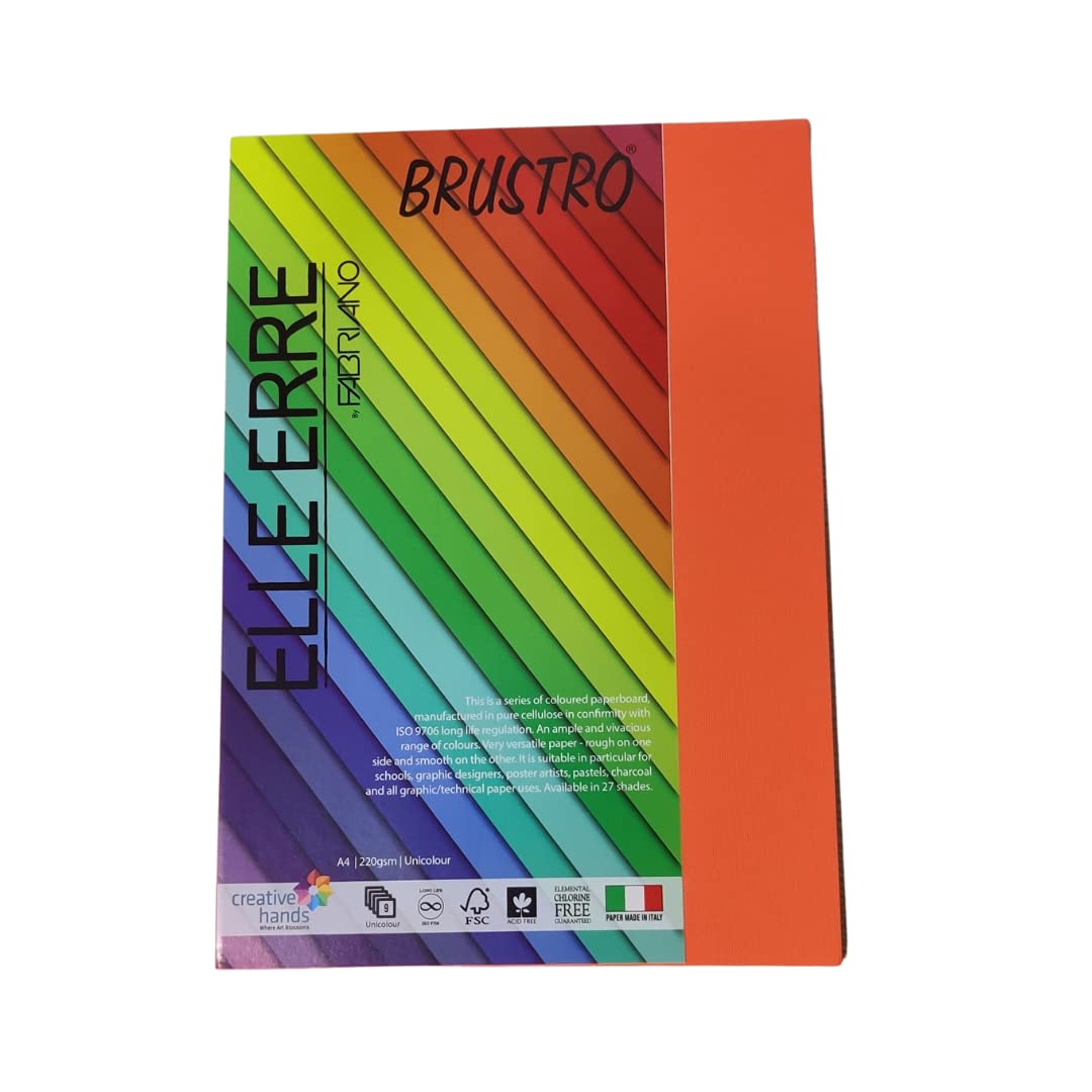 BRUSTRO Elle Erre Coloured Card Stock Craft Paper | A4, 220 GSM, Pack of 9 Sheets | Acid free, Ideal for Pastel, Charcoal, Calligraphy, Silkscreen, Pen & Ink