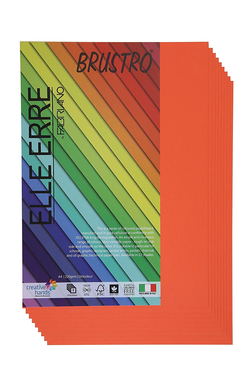 BRUSTRO Elle Erre Coloured Card Stock Craft Paper | A4, 220 GSM, Pack of 9 Sheets | Acid free, Ideal for Pastel, Charcoal, Calligraphy, Silkscreen, Pen & Ink