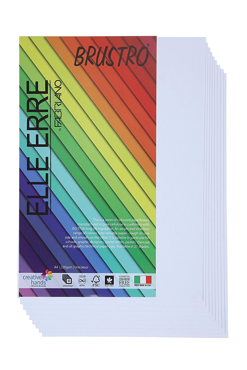 BRUSTRO Elle Erre Coloured Card Stock Craft Paper | A4, 220 GSM, Pack of 9 Sheets | Acid free, Ideal for Pastel, Charcoal, Calligraphy, Silkscreen, Pen & Ink