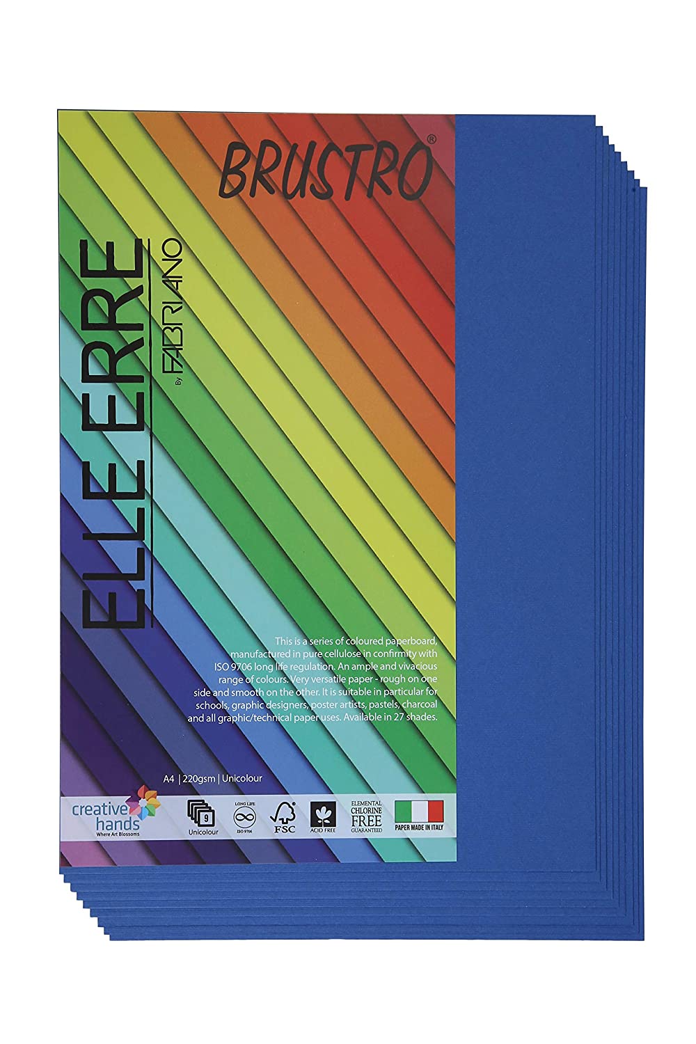 BRUSTRO Elle Erre Coloured Card Stock Craft Paper | A4, 220 GSM, Pack of 9 Sheets | Acid free, Ideal for Pastel, Charcoal, Calligraphy, Silkscreen, Pen & Ink