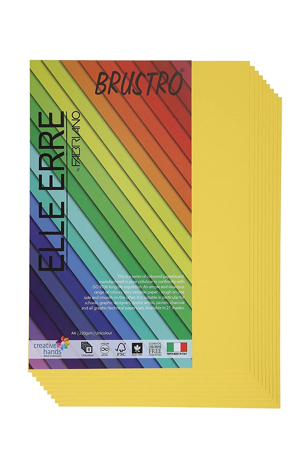 BRUSTRO Elle Erre Coloured Card Stock Craft Paper | A4, 220 GSM, Pack of 9 Sheets | Acid free, Ideal for Pastel, Charcoal, Calligraphy, Silkscreen, Pen & Ink