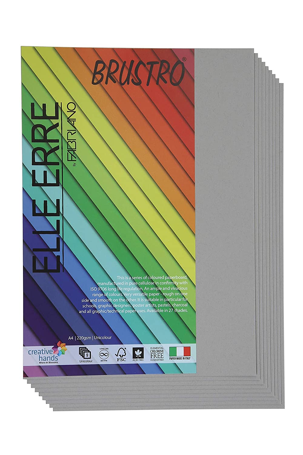 BRUSTRO Elle Erre Coloured Card Stock Craft Paper | A4, 220 GSM, Pack of 9 Sheets | Acid free, Ideal for Pastel, Charcoal, Calligraphy, Silkscreen, Pen & Ink