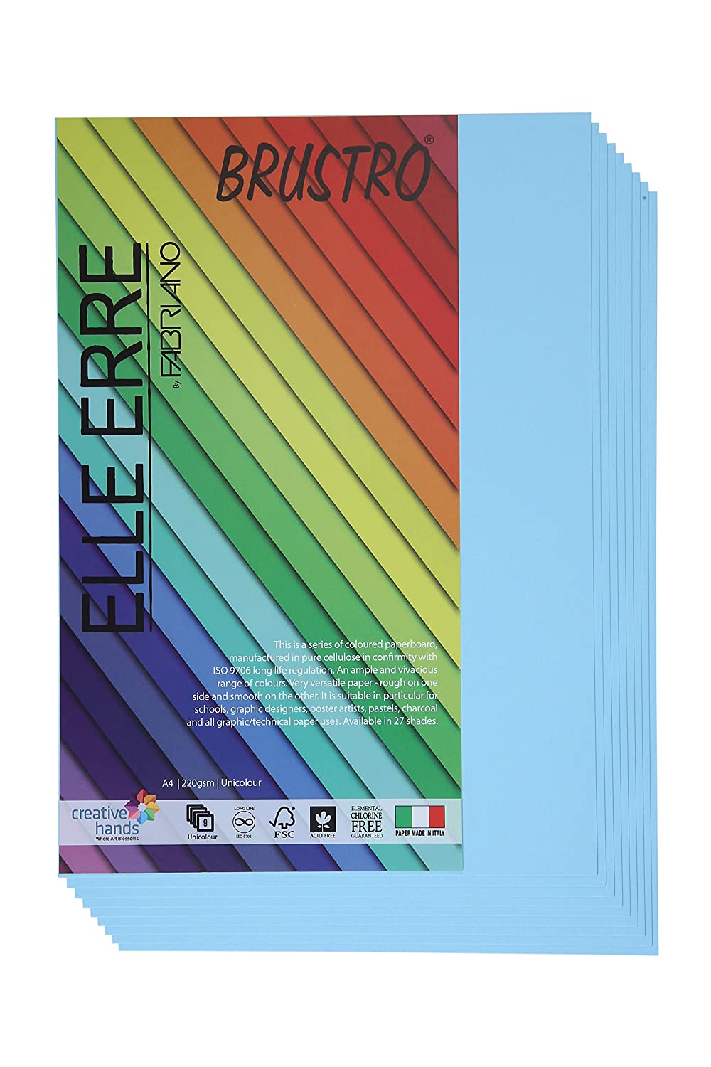 BRUSTRO Elle Erre Coloured Card Stock Craft Paper | A4, 220 GSM, Pack of 9 Sheets | Acid free, Ideal for Pastel, Charcoal, Calligraphy, Silkscreen, Pen & Ink