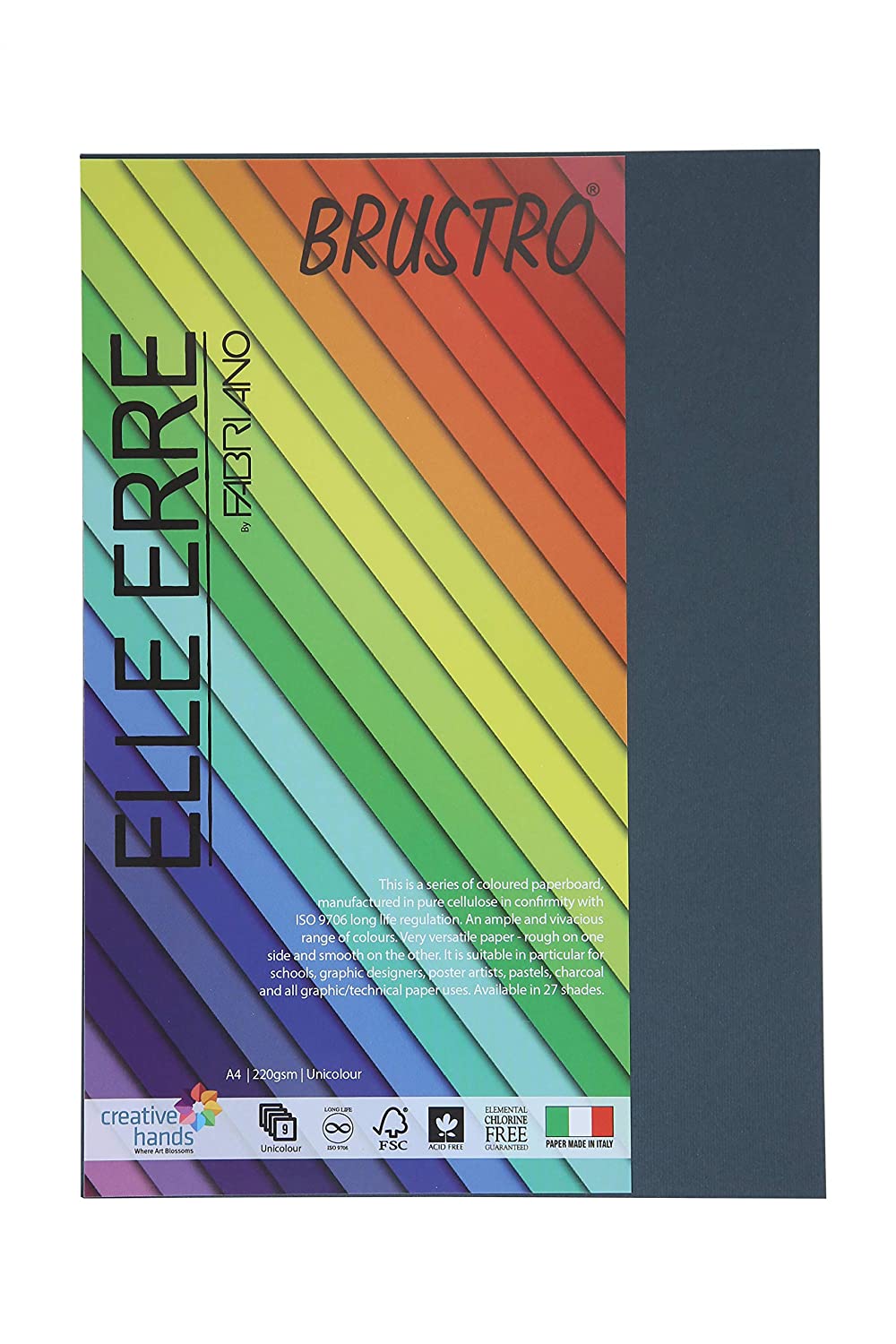 BRUSTRO Elle Erre Coloured Card Stock Craft Paper | A4, 220 GSM, Pack of 9 Sheets | Acid free, Ideal for Pastel, Charcoal, Calligraphy, Silkscreen, Pen & Ink