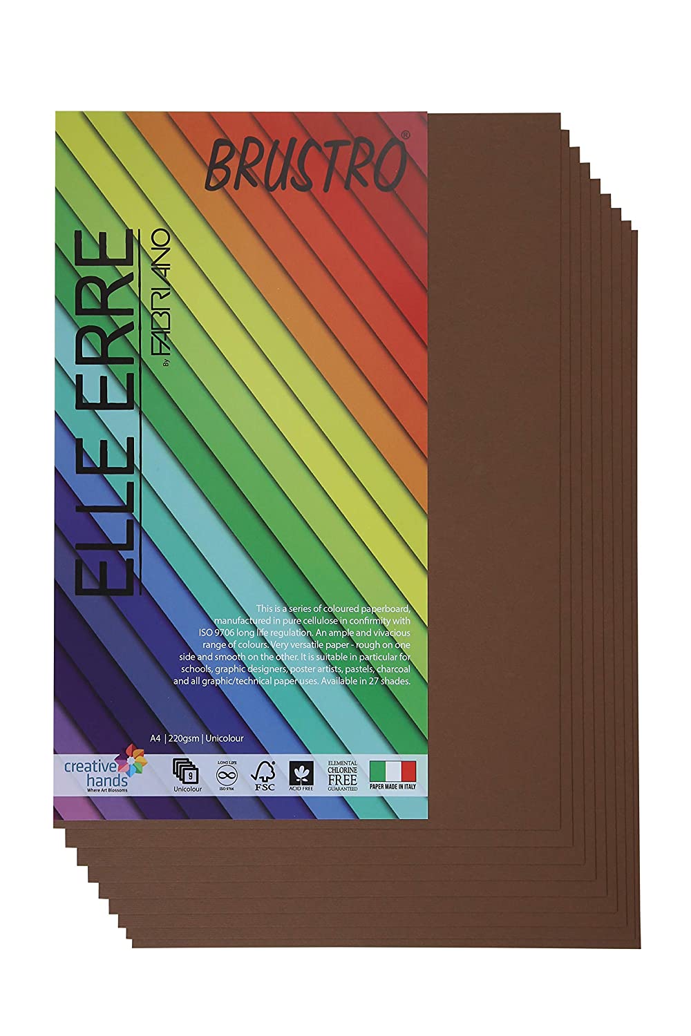 BRUSTRO Elle Erre Coloured Card Stock Craft Paper | A4, 220 GSM, Pack of 9 Sheets | Acid free, Ideal for Pastel, Charcoal, Calligraphy, Silkscreen, Pen & Ink