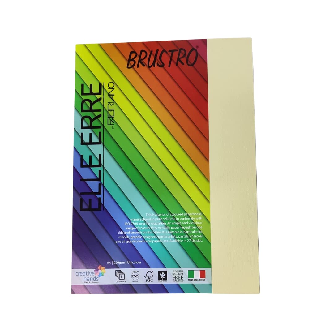 BRUSTRO Elle Erre Coloured Card Stock Craft Paper | A4, 220 GSM, Pack of 9 Sheets | Acid free, Ideal for Pastel, Charcoal, Calligraphy, Silkscreen, Pen & Ink