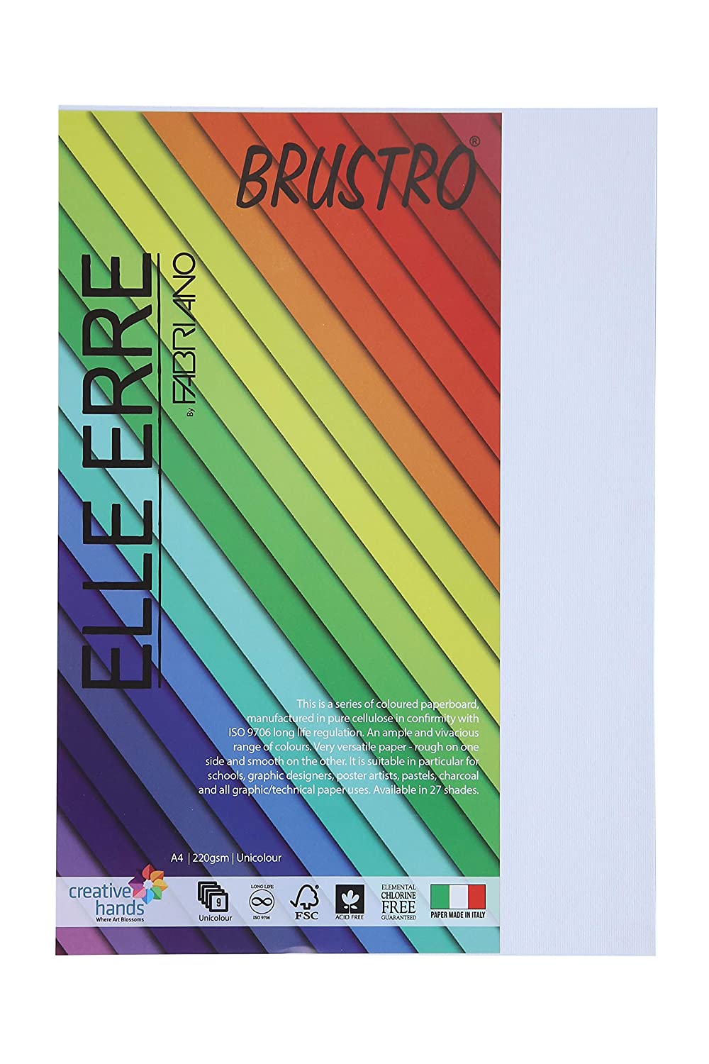 BRUSTRO Elle Erre Coloured Card Stock Craft Paper | A4, 220 GSM, Pack of 9 Sheets | Acid free, Ideal for Pastel, Charcoal, Calligraphy, Silkscreen, Pen & Ink